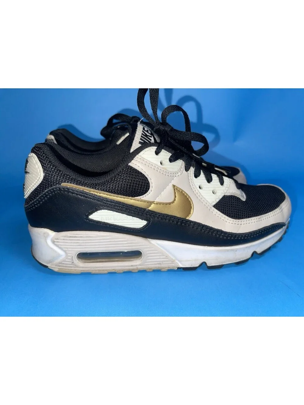 Nike Air Max 90 GS Black White Gold DB9578-001 Youth Size 7.5Y Sneakers